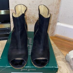 Paul Green black open tie Booties.   Leather lined, made in Austria.
